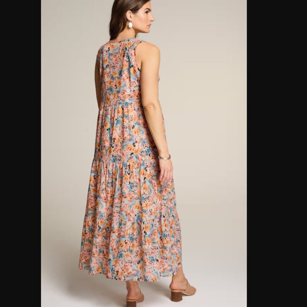 J. Jill Floral Maxi Dress in Peach, Blue, Cream - Picture 13 of 14